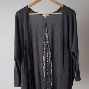 Dark Gray Dolman Cardigan with Lace Inset